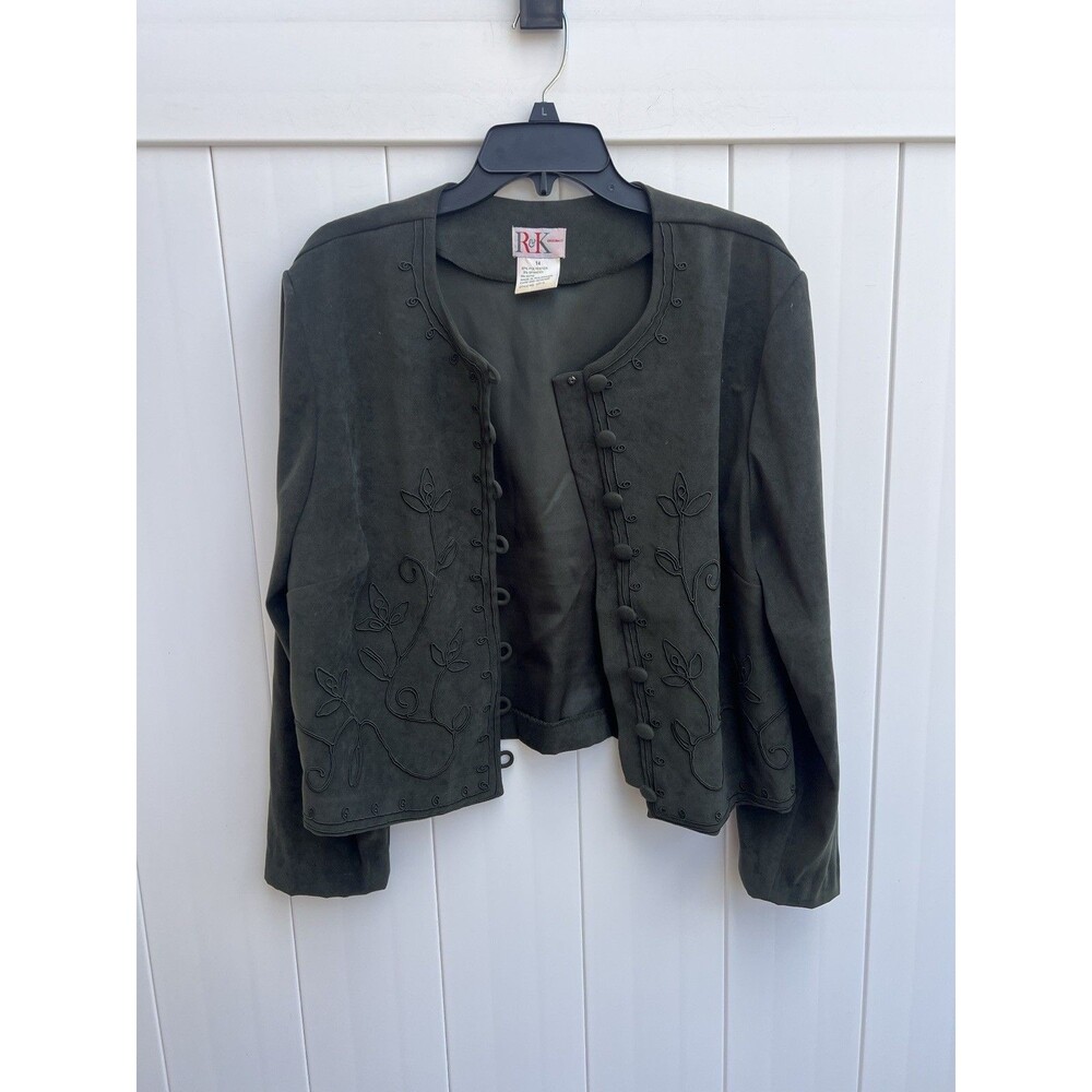 R&K Collection Top Womens Button Up Cardigan Jacket Green Sz 14 Suede